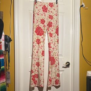 Novella Royale Red and Cream Floral Flare Stretchy Trousers